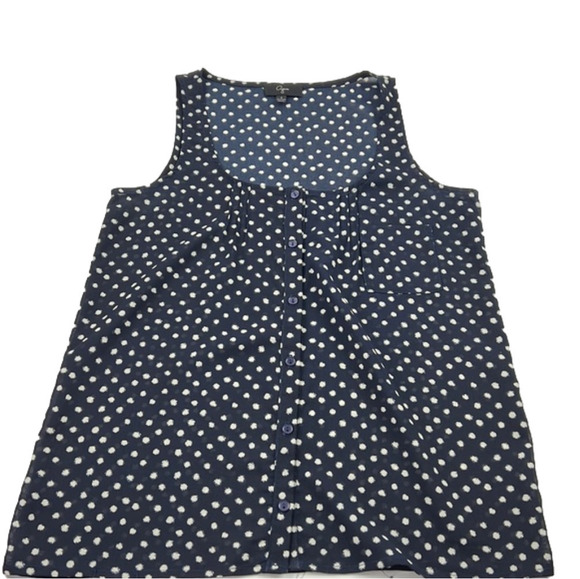 Aqua blue beige polka dot sleeveless tank top - Picture 1 of 7